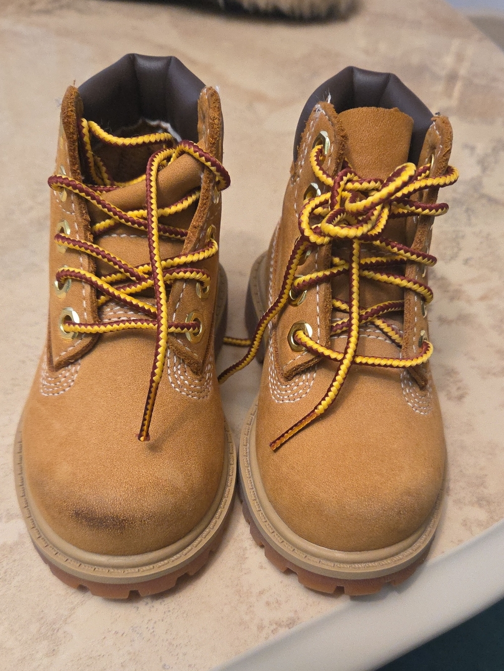 Timberland Tan Kids Work Boots with Yellow & Brown Laces